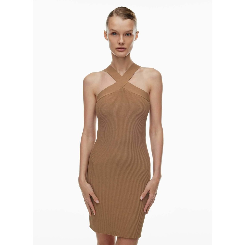 Aritzia Babaton Ribbed Knit Crisscross Halter Neck Bodycon Mini Dress Saville Sm